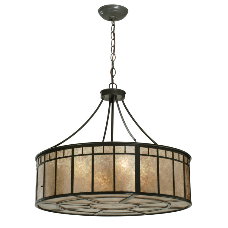 Black Glass Drum 4-Light Energy Star Indoor/Outdoor Chandelier