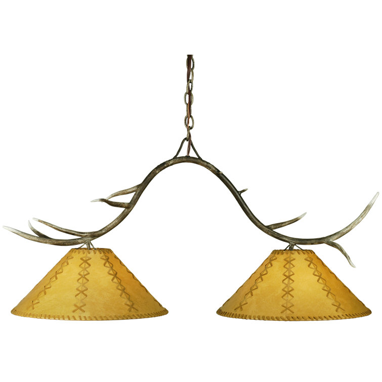 Rustic Bronze 2-Light Faux Leather Island Pendant