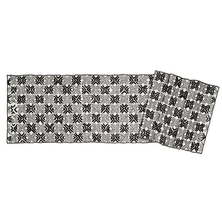Handmade Black and White Silk Geometric Table Runner