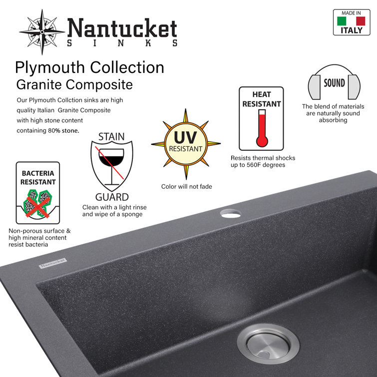 Plymouth White Granite Farmhouse Single Bowl Kitchen Sink