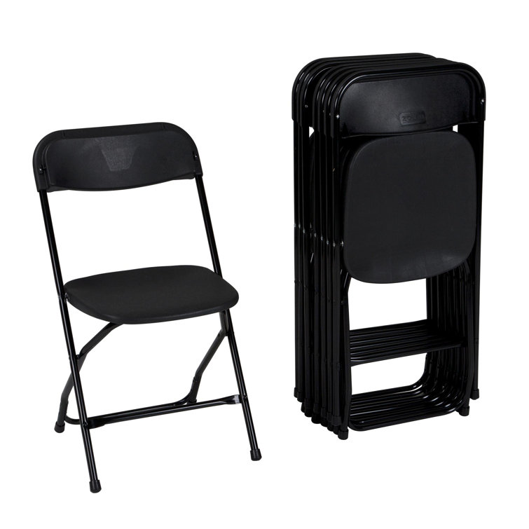 Black Heavy Duty Plastic Folding Chair with Steel Frame, 8 Pack
