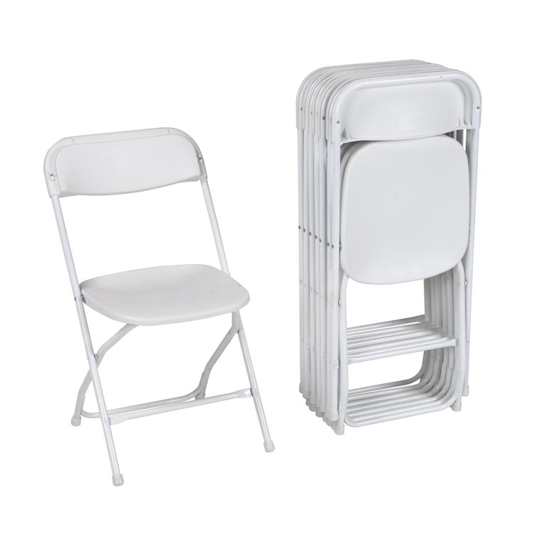 White Plastic Folding Chair Set with Steel Frame, 8-Pack