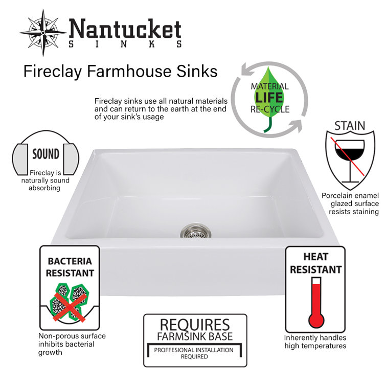 Cape 33'' White Fireclay Farmhouse Kitchen Sink with Cutting Board