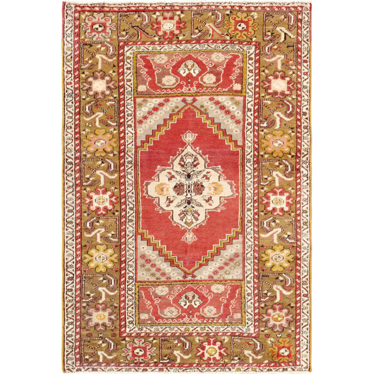 Hand-Knotted Red and Brown Wool Area Rug 3'7" x 5'5"