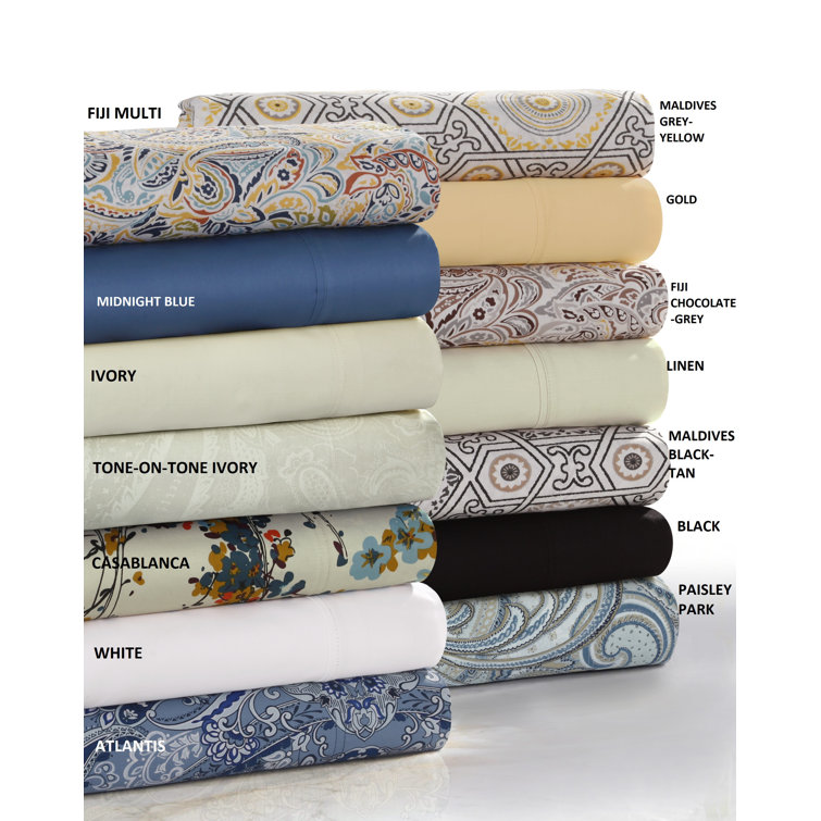 King Blue Paisley Cotton Sateen Deep Pocket Sheet Set