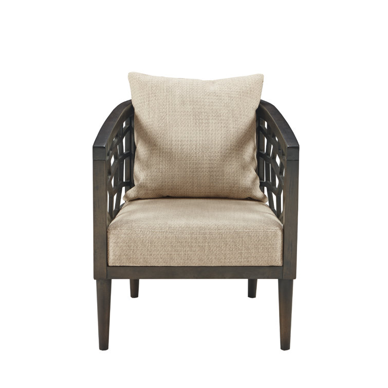 Mid-Century Tan Upholstered Wood Accent Chair with High-Density Foam