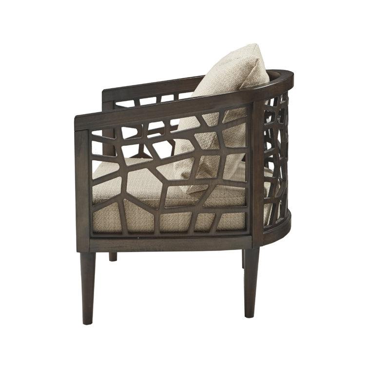 Mid-Century Tan Upholstered Wood Accent Chair with High-Density Foam