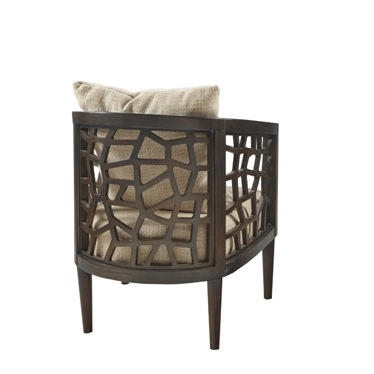 Mid-Century Tan Upholstered Wood Accent Chair with High-Density Foam