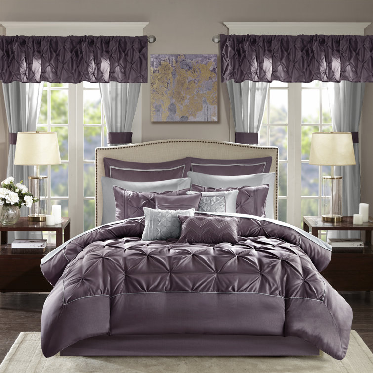 Joella 24-Piece Plum Microfiber Queen Bedding Set