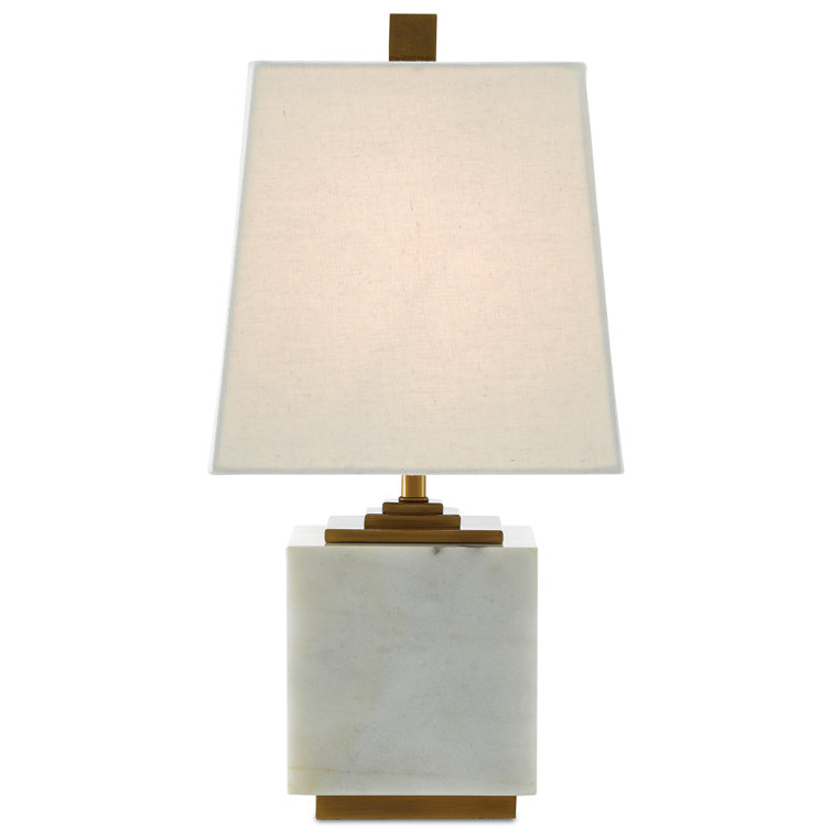 Annelore White Linen and Marble Table Lamp with Antique Brass Accents