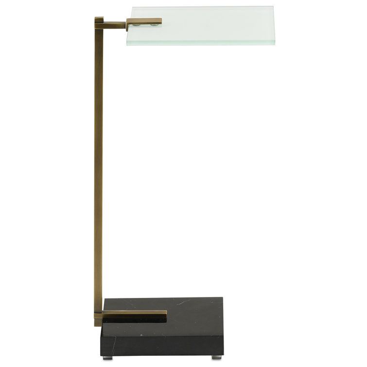 Neil Black Marble and Brass Drinks Table with Frosted Glass Top