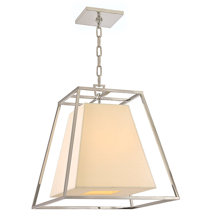Polished Nickel Crystal 4-Light Pendant with Faux Silk Shade