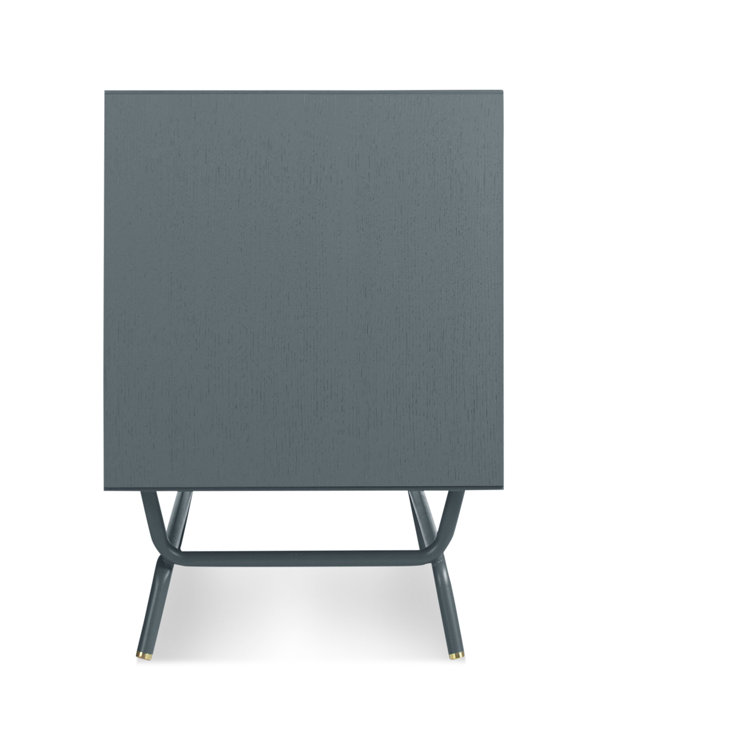 Marine Blue Perforated Steel TV Stand with Brass Details