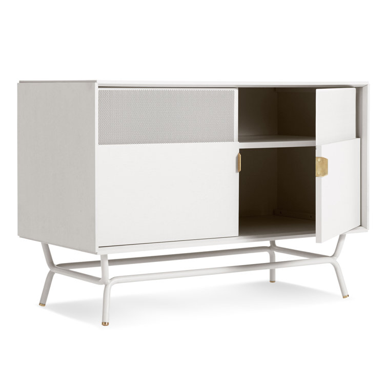 Dang 42" White Perforated Steel TV Stand with Brass Details