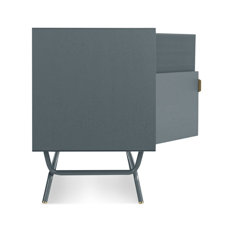 Marine Blue Perforated Steel TV Stand with Brass Details