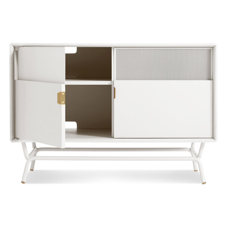 Dang 42" White Perforated Steel TV Stand with Brass Details