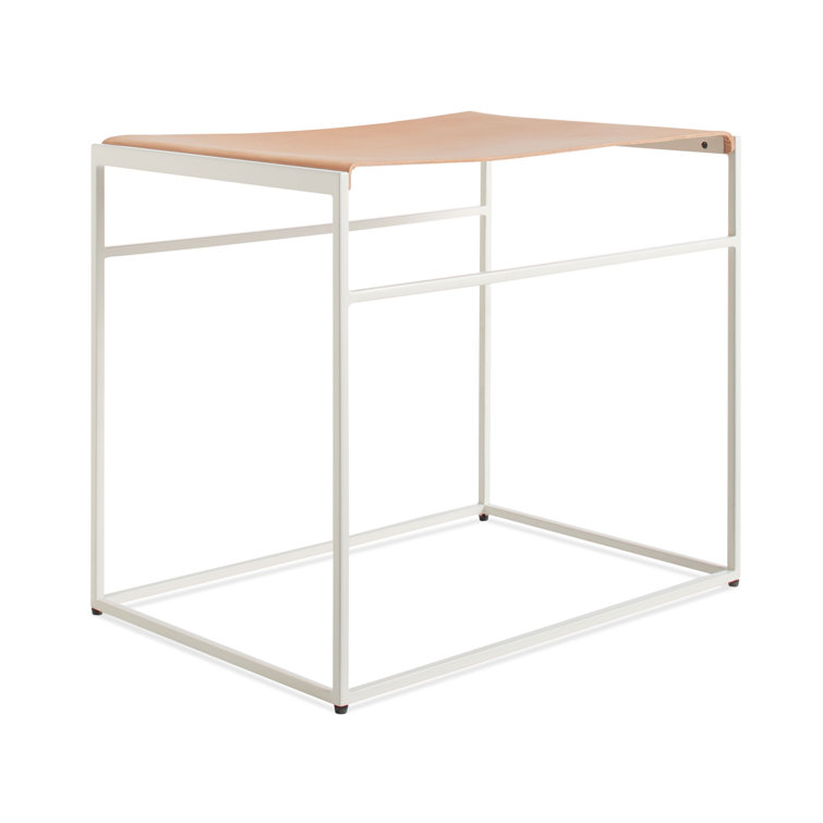 White Steel and Leather Minimalist Accent Stool