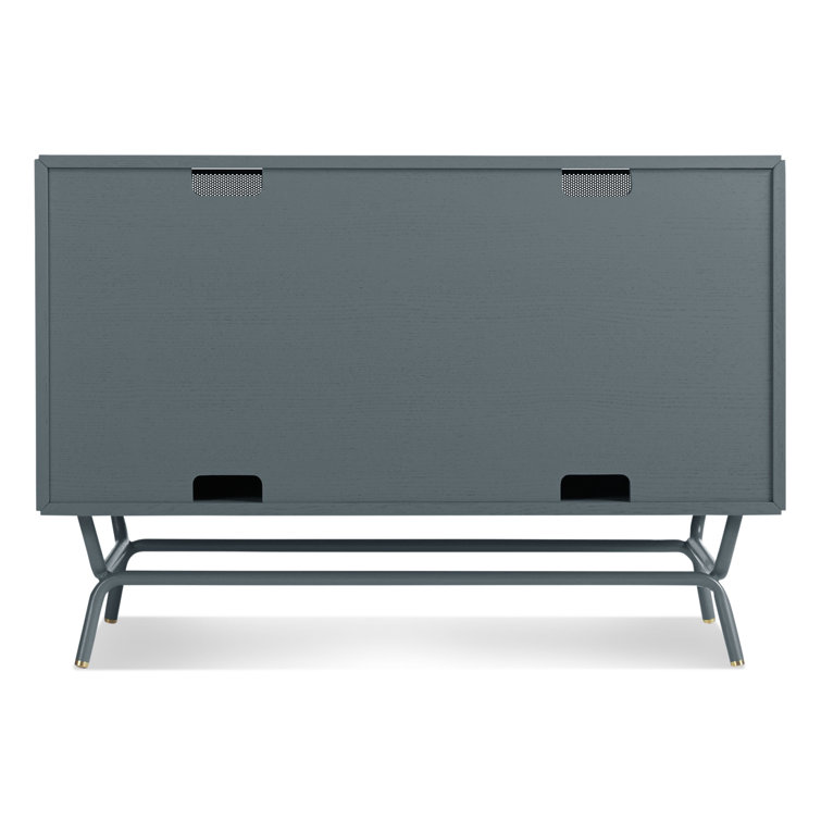 Marine Blue Perforated Steel TV Stand with Brass Details