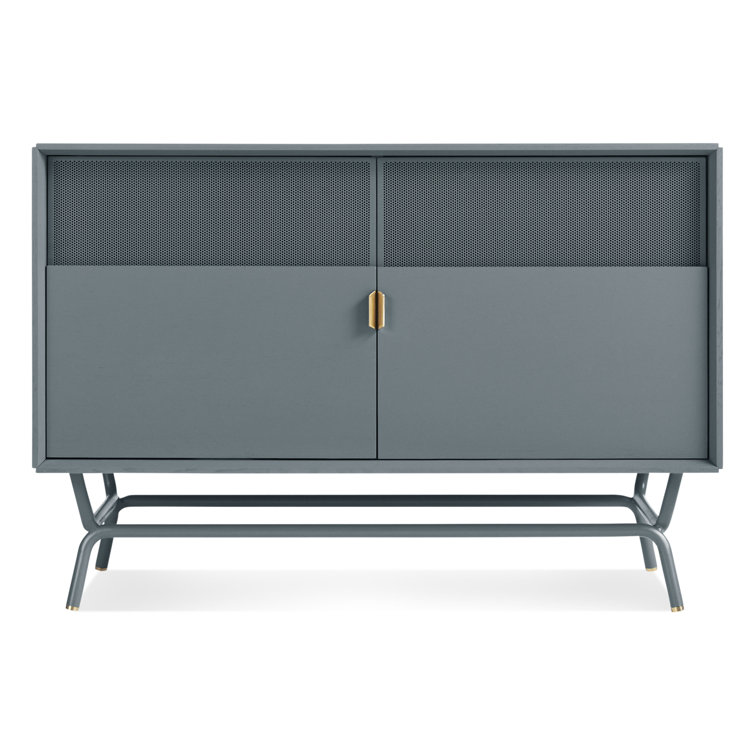 Marine Blue Perforated Steel TV Stand with Brass Details