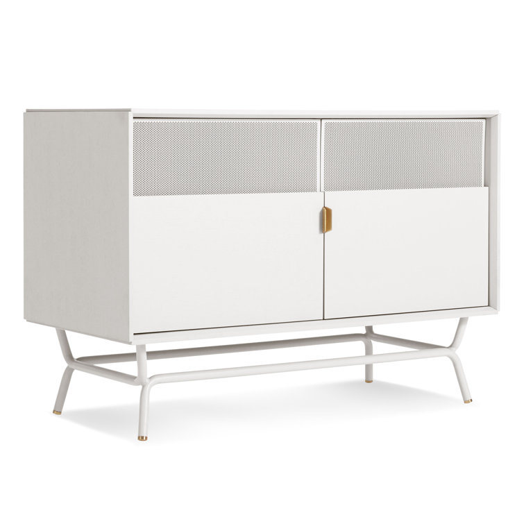 Dang 42" White Perforated Steel TV Stand with Brass Details