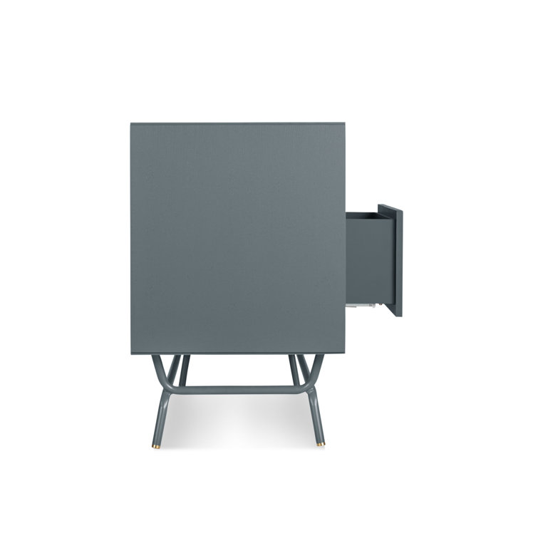 Marine Blue Perforated Steel TV Stand with Brass Details