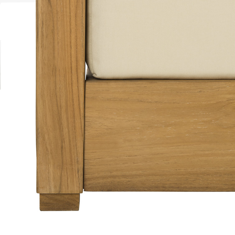 Teak and Beige Upholstered Outdoor Loveseat with Cushions