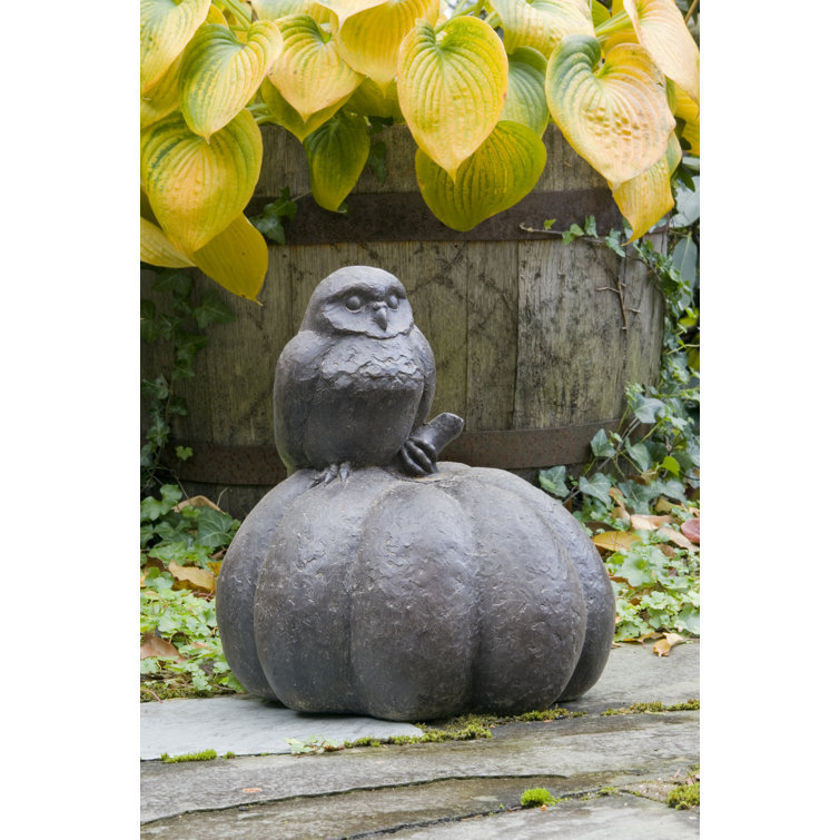 Pietra Nuova Cast Stone Owl on Pumpkin Statue