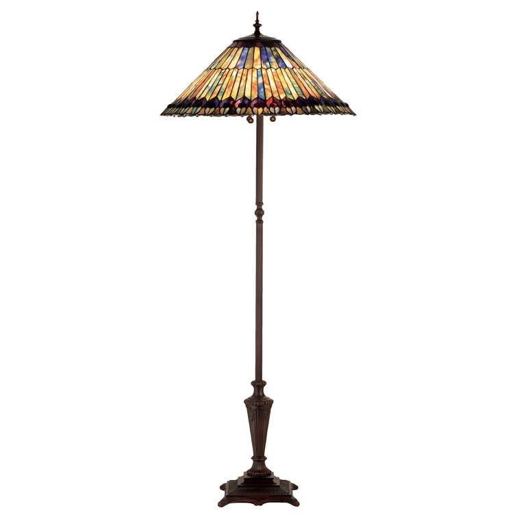 Multicolor Stained Glass and Bronze Tiffany Floor Lamp