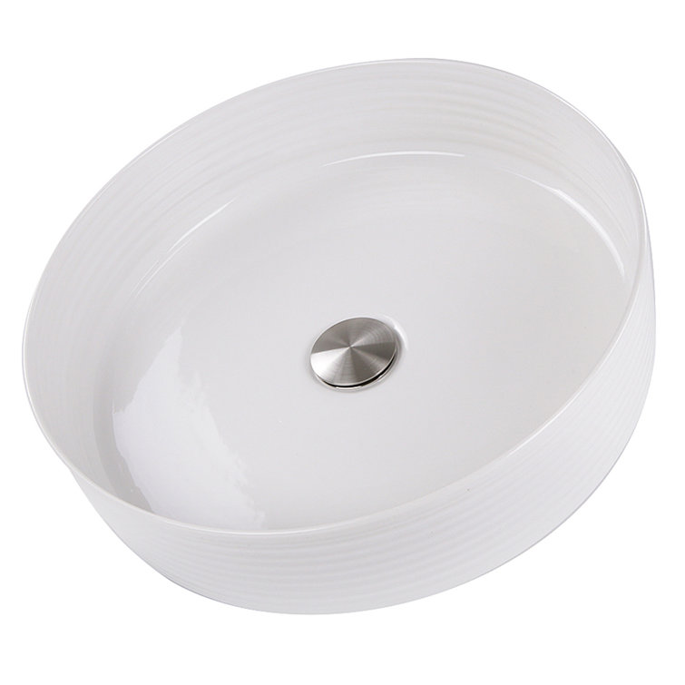 16'' White Fireclay Round Vessel Bathroom Sink