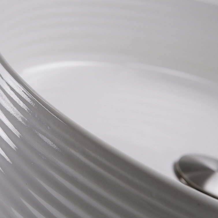 16'' White Fireclay Round Vessel Bathroom Sink