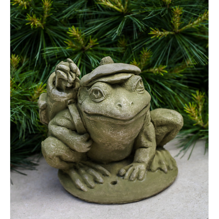 English Moss Concrete Golfer Frog Garden Statue