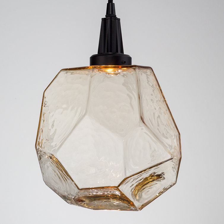 Amber Glass Gem LED Pendant in Flat Bronze