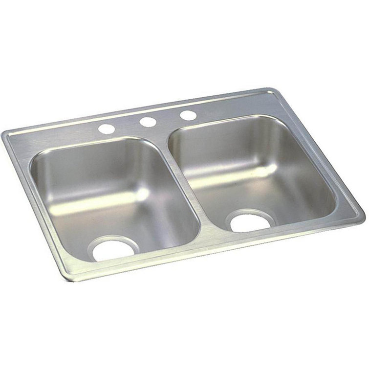 Dayton 25" Satin Stainless Steel Double Bowl Drop-In Kitchen Sink