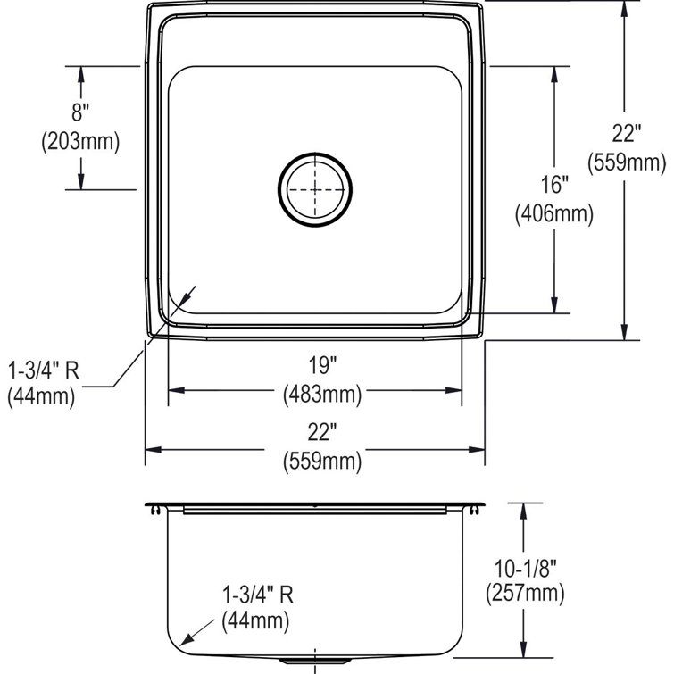 Lustertone 22" Stainless Steel Single Bowl Drop-In Sink
