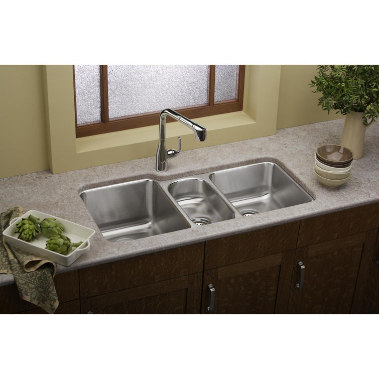 Lustertone 40" Triple Bowl Stainless Steel Undermount Sink