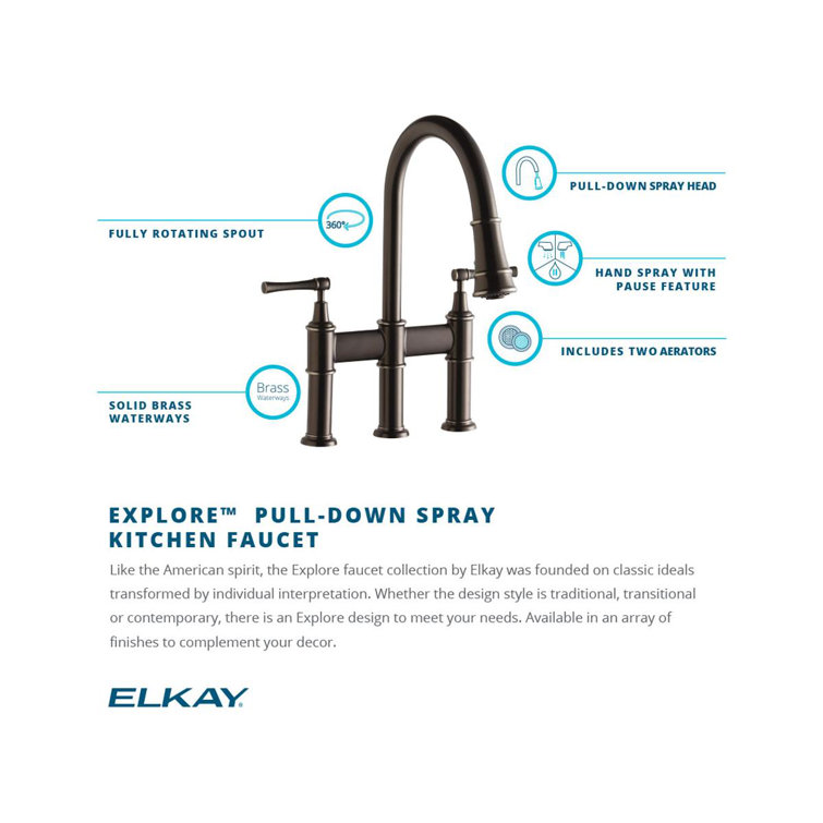 Chrome Pull-Down Bridge Kitchen Faucet with Spray