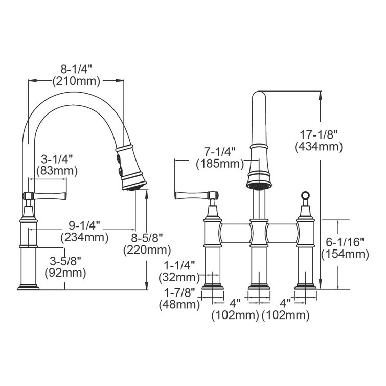 Chrome Pull-Down Bridge Kitchen Faucet with Spray