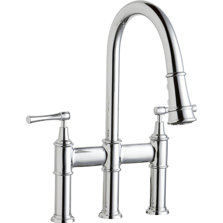 Chrome Pull-Down Bridge Kitchen Faucet with Spray