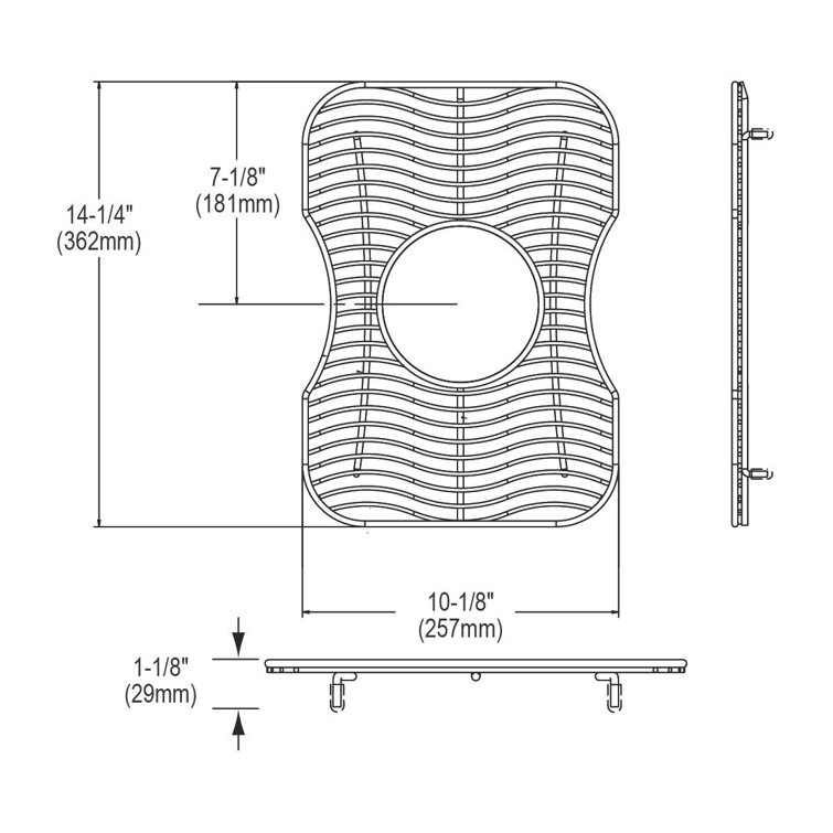 Stainless Steel 14" x 10" Sink Grid with Center Drain Opening
