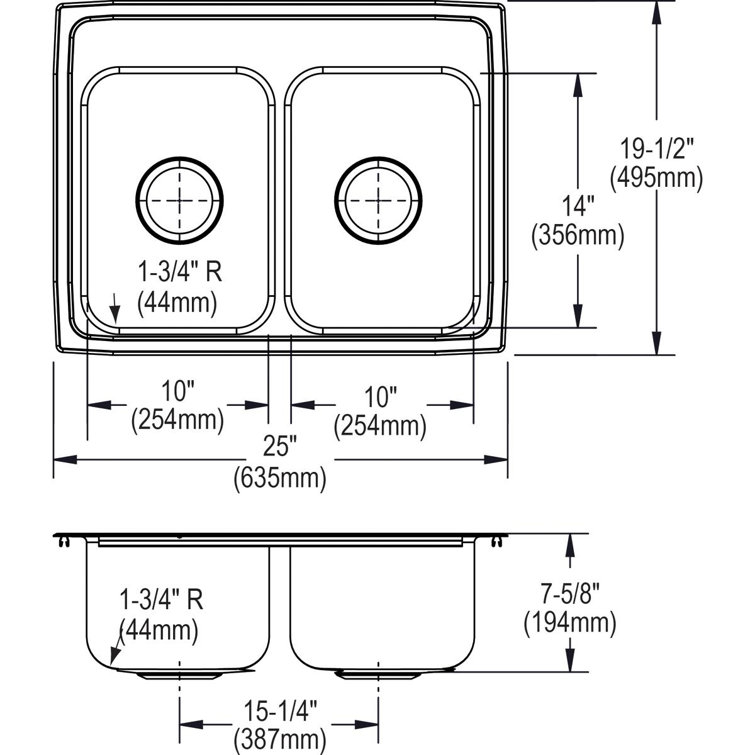 Lustertone Stainless Steel Double Basin Drop-In Kitchen Sink