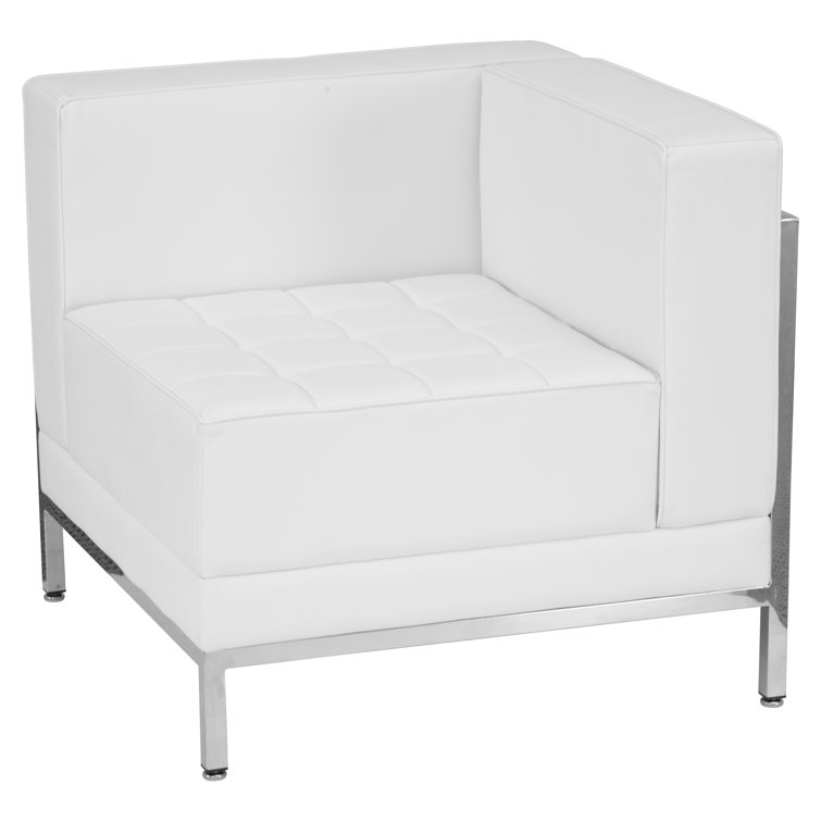 Melrose White LeatherSoft Modular Corner Chair with Stainless Frame
