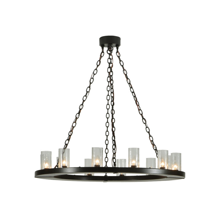 Loxley Bronze 12-Light Seeded Glass Wagon Wheel Chandelier