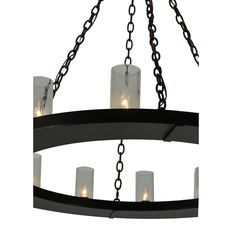 Loxley Bronze 12-Light Seeded Glass Wagon Wheel Chandelier