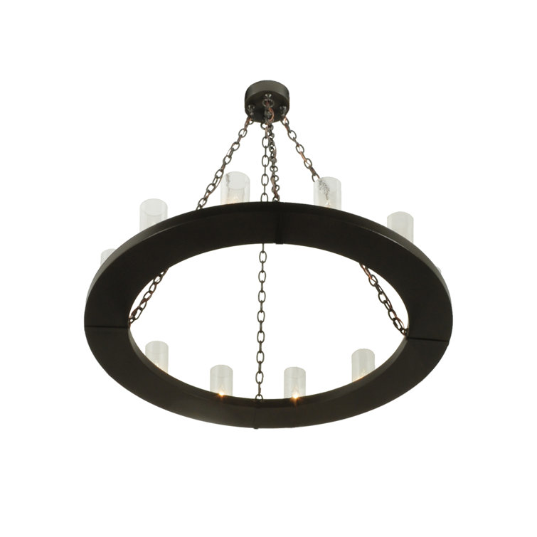 Loxley Bronze 12-Light Seeded Glass Wagon Wheel Chandelier