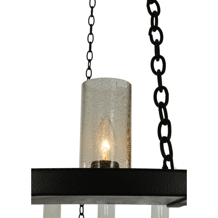 Loxley Bronze 12-Light Seeded Glass Wagon Wheel Chandelier