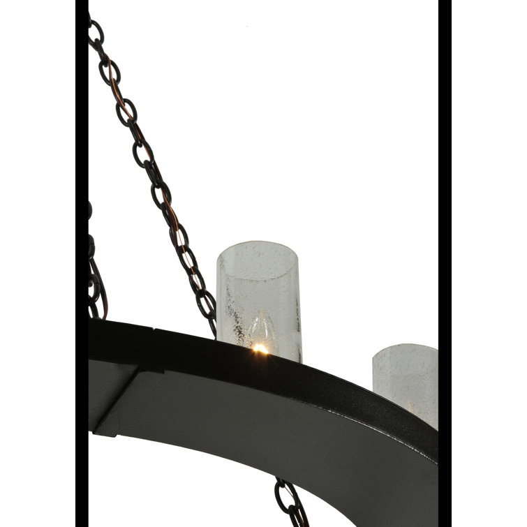 Loxley Bronze 12-Light Seeded Glass Wagon Wheel Chandelier