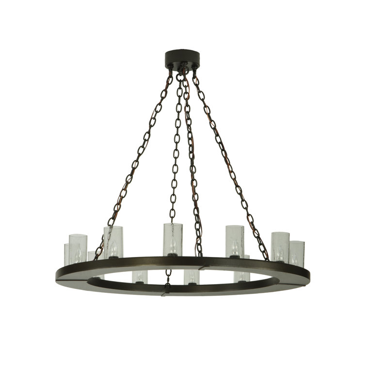 Loxley Bronze 12-Light Seeded Glass Wagon Wheel Chandelier