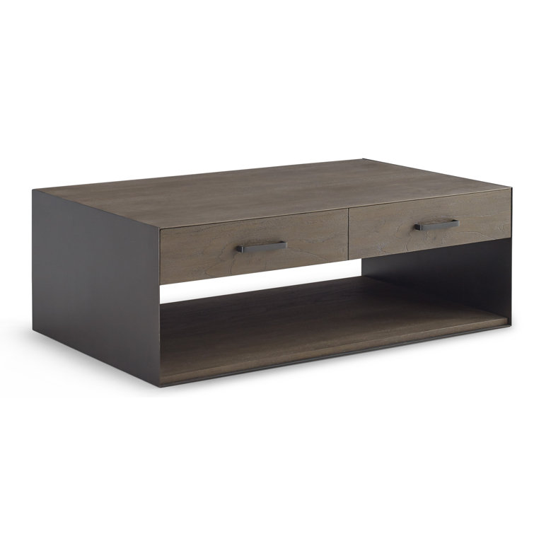 Rectangular Latte Sandblasted Teak Coffee Table with Iron Accents
