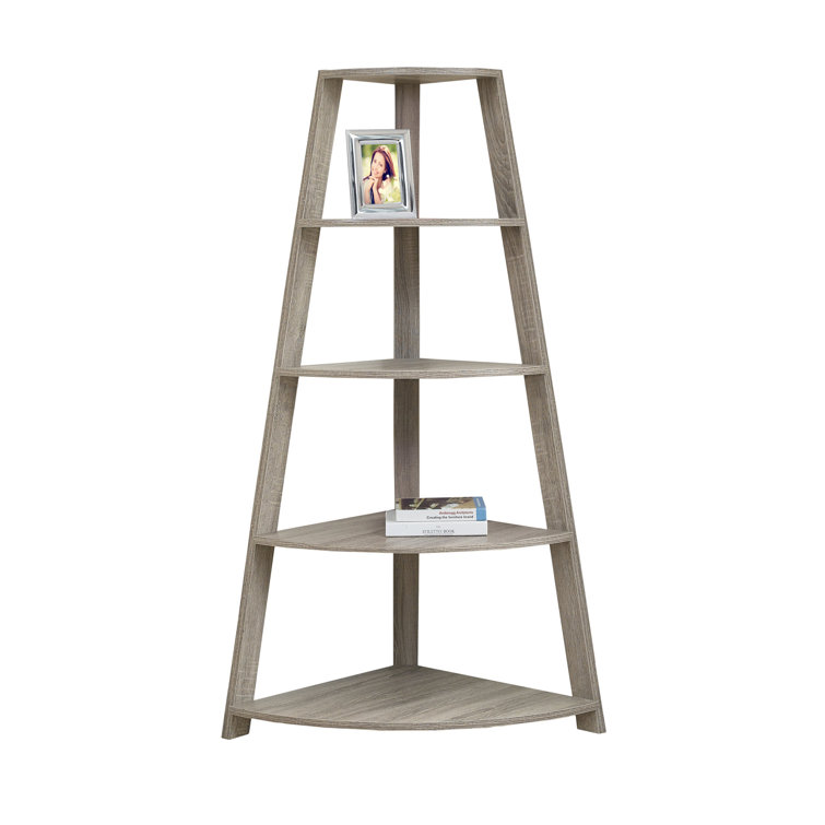 Dark Taupe 60" Corner Etagere Bookcase with 4 Shelves