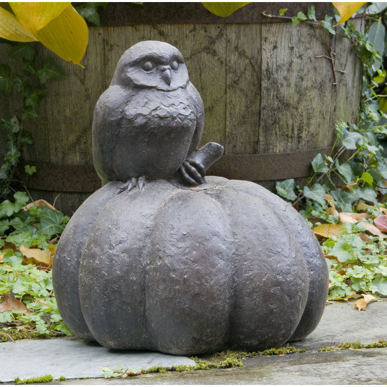 Pietra Nuova Cast Stone Owl on Pumpkin Statue